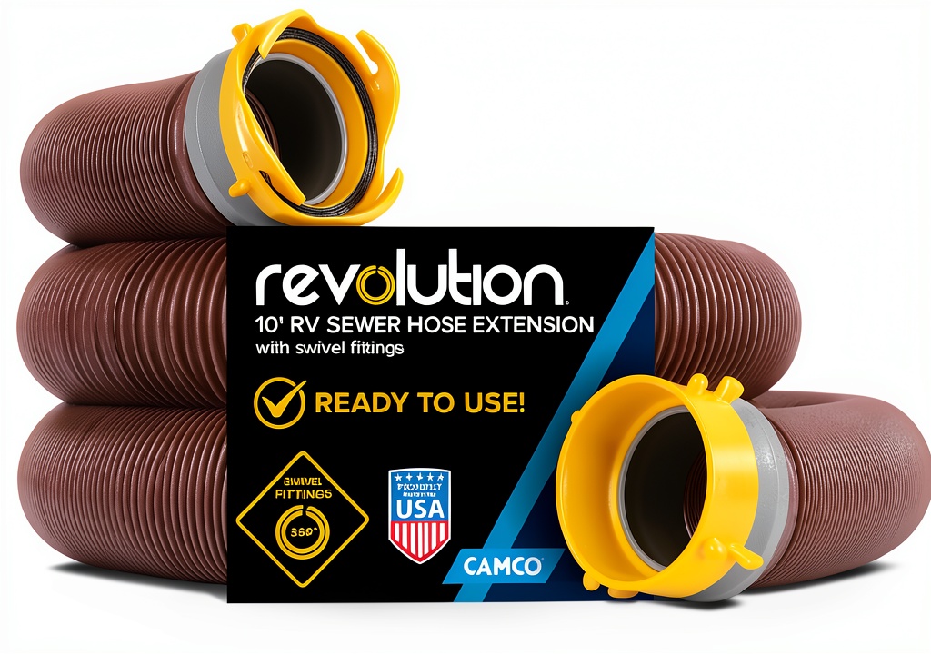Installing Camco 10' RV Septic Hose Extension on a wooden bench