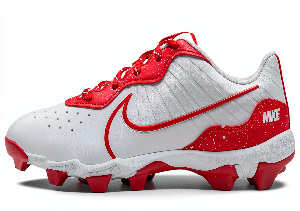 Youth baseball player wearing Nike DJ6525-107 shoes on a grassy field