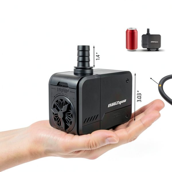 320GPH Submersible Water Pump BaoZqua Quiet 15W Pump with 3 Nozzles-1