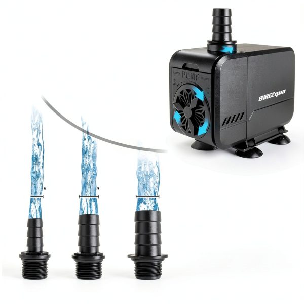 320GPH Submersible Water Pump BaoZqua Quiet 15W Pump with 3 Nozzles-2
