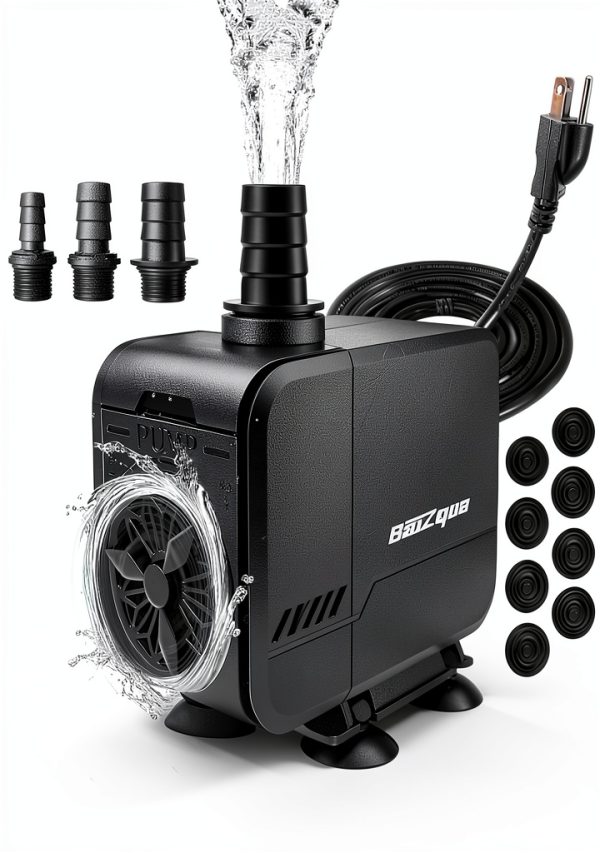 320GPH Submersible Water Pump BaoZqua Quiet 15W Pump with 3 Nozzles-0